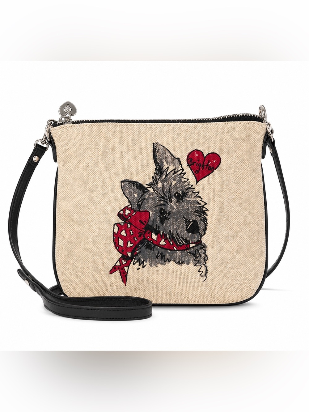 Brighton Scottie Crossbody Bag NWT Canvas Dog D26499 Detachable Strap